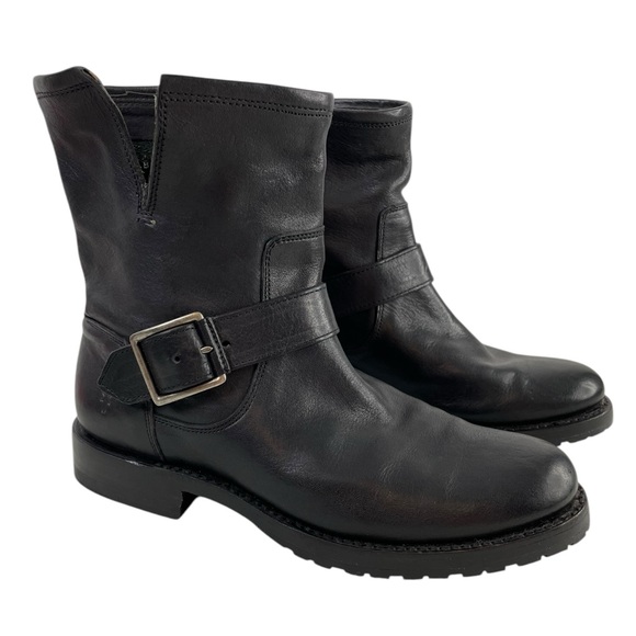 Frye Shoes - Frye Natalie Short Engineer Black Leather Boots Womens Size 7